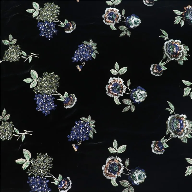 

Three-dimensional flower silk bead tube embroidery Qiaoqi velvet wedding dress performance women's fabric