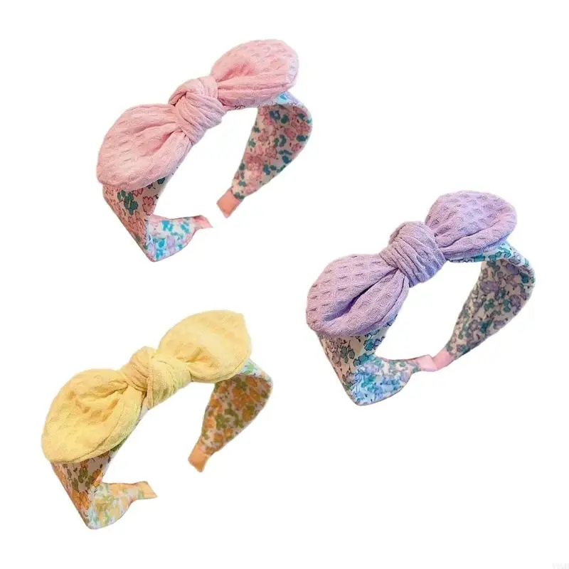 

Children Knotted Bowknot Hairband Flower Print Hairhoop for Casual Spring Wear