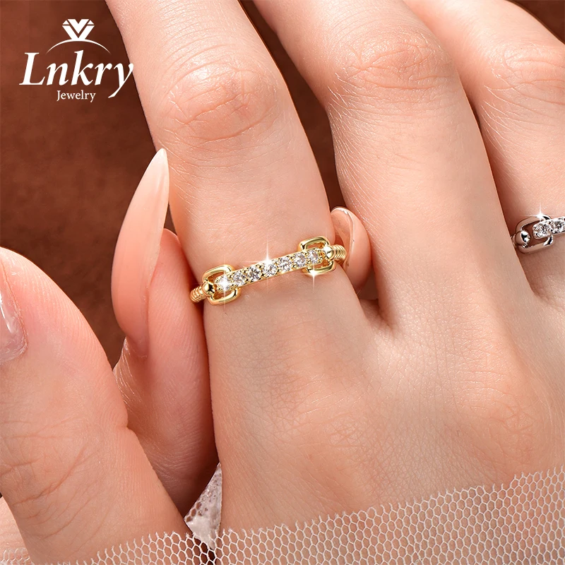 Lnkry Brilliant Round 1.8mm Moissanite Wedding Ring 14k Gold Filled Braided Rope Texture Stackable Ring For Women Jewelry Gift