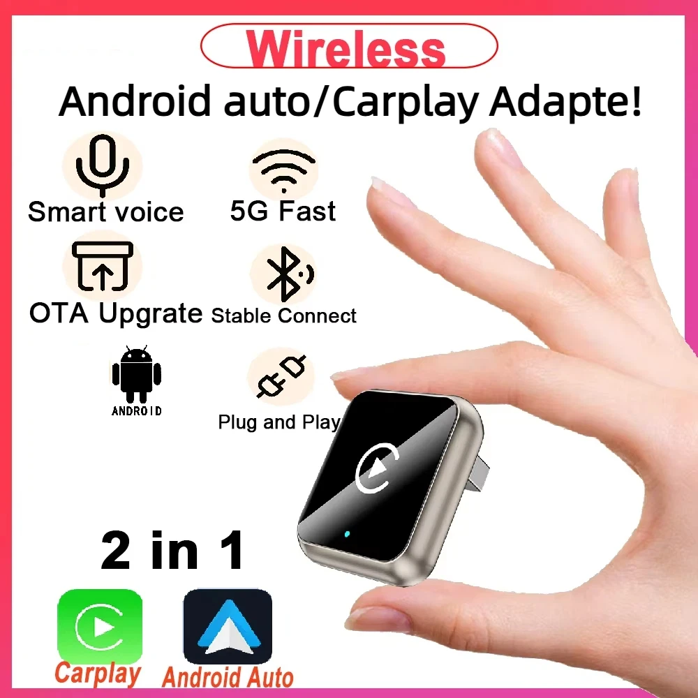 

2in1 Wireless Carplay Adapter Android Auto BT Stable Connect Support Multi App Plug and Play Smart Voice Remote Systems Car Play