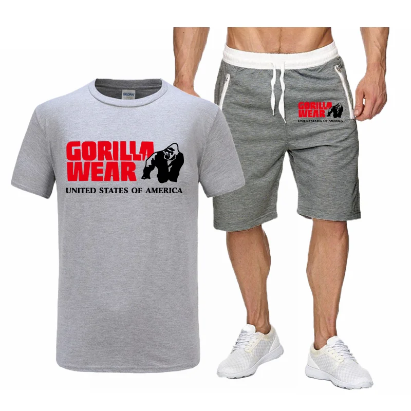 Men\'s Two-Piece Sportswear Short-Sleeved Casual T-Shirt And Brawstring Shorts Gorilla New Summer Cotton Suit