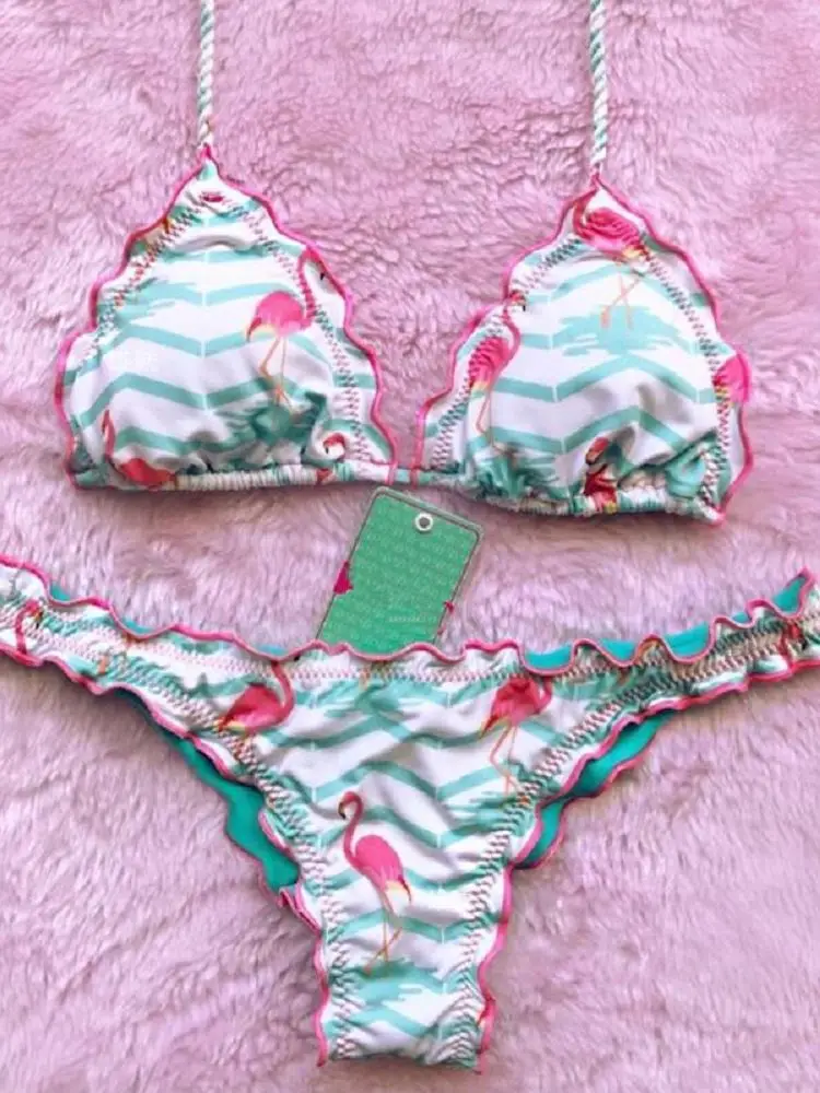 Maillot de bain brésilien imprimé flamant rose, bikini ananas, push-up, monokini sexy, vêtements de plage, nouvelle collection 2018