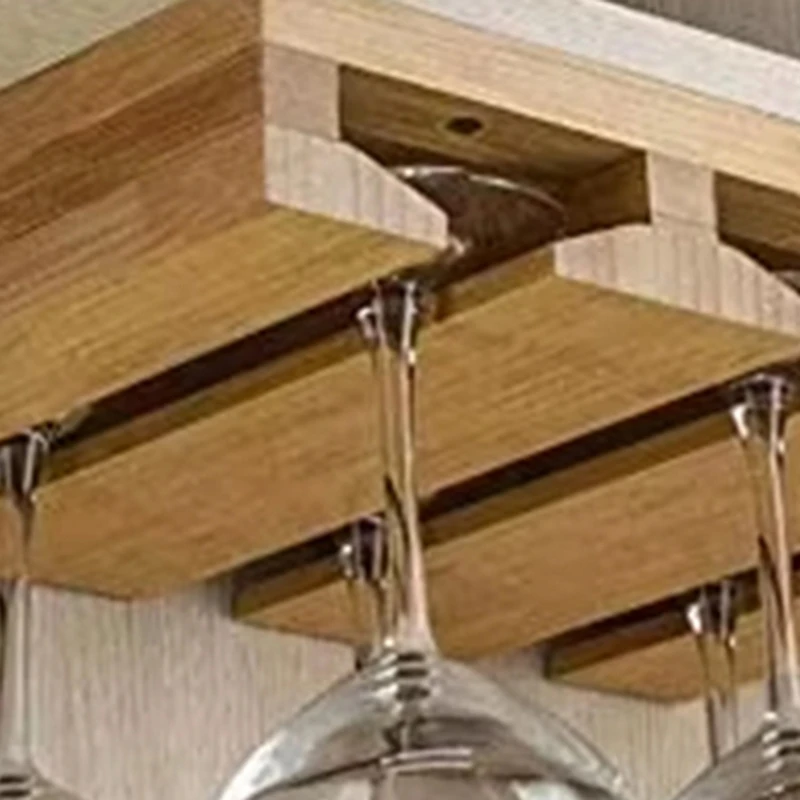 Bamboo Wine Glass Holder,Hanging Stemware Display Rack,Under Cabinet Mounted Wine Glass Drying Hanger Organizer Rack