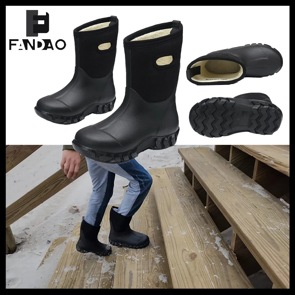 

Детские теплые зимние ботинки на флисовой подкладке, зимние водонепроницаемые, износостойкие, противоскользящие резиновые сапоги до середины икры для занятий спортом CS на открытом воздухе