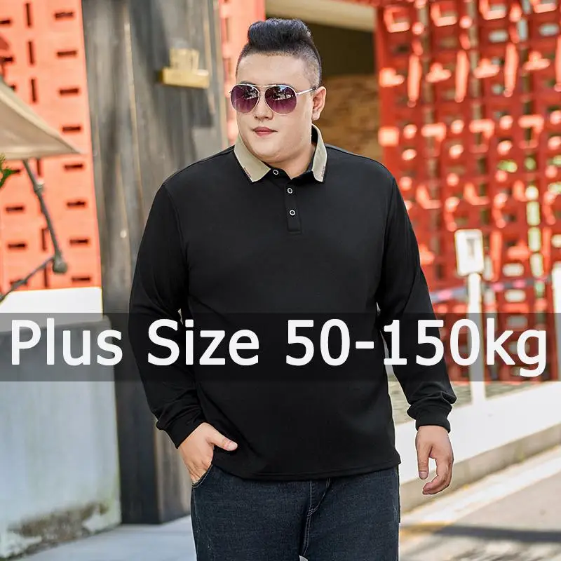 Plus Size Men Long Sleeve Polo Shirt Autumn Winter Black T-shirt Business Shirt 6XL 7XL 8XL 9XL 50-150KG Big Size Men Clothing