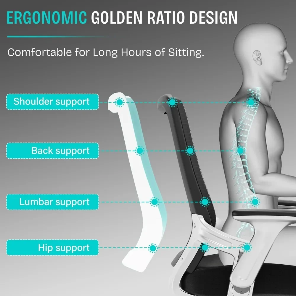 Ergonomic Office Desk Chair, Mesh Computer Gaming Chair with Adjustable Flip-Up Arms, Lumbar Support, Tilt Functionat,