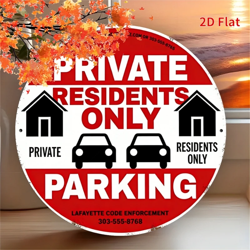 2D Flat, [2Dfalt] 1pc Round Aluminum Sign- Resident Parking Only- 7.87x7.87inch, Metal Hanging Decal, and Rustproof, Perfect for