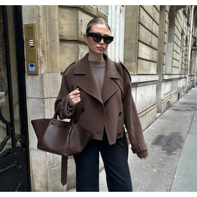 YYAHAHAS Europäische und Amerikanische Mode Jacke frauen Casual Lose Doppel Taste Revers Stil Woolen Mantel Weibliche Kleidung