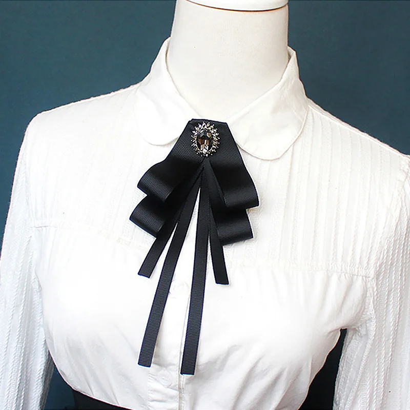 

Bow Tie Brooches For Women Rhinestone Pearl Bow Ribbon Necktie Collar Pin Shirt Clothes Necktie Bowknot Suit Accessories