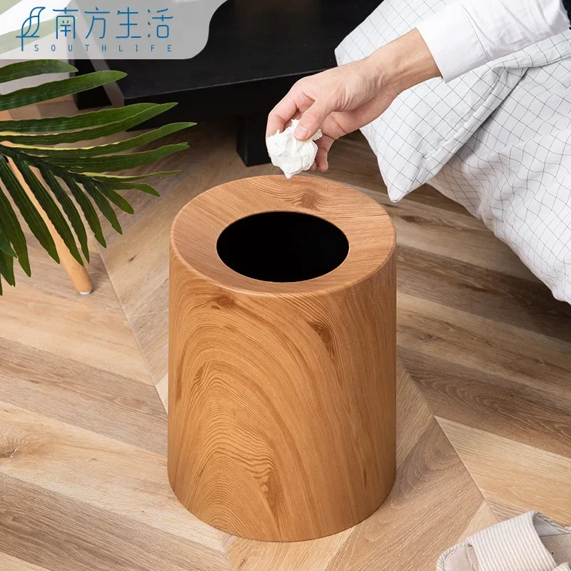 Garbage Bag Light Luxury Lidless Hidden Classification Conical Wastebasket Bedroom Bathroom Wood Grain Trash Can