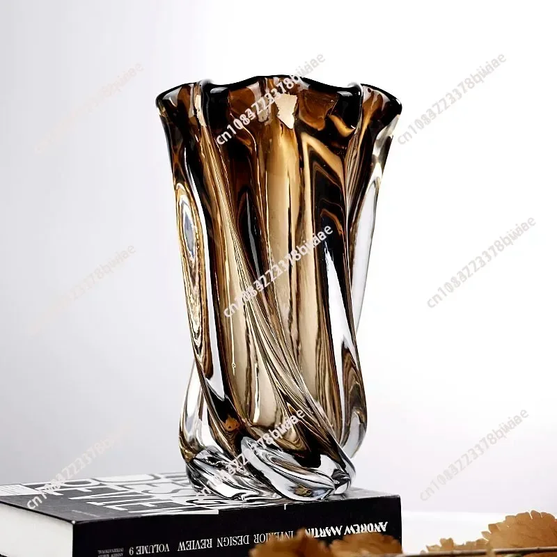 Luxury twisted glass vase - modern living room model room decor, high-end floral arrangement for tabletop display
