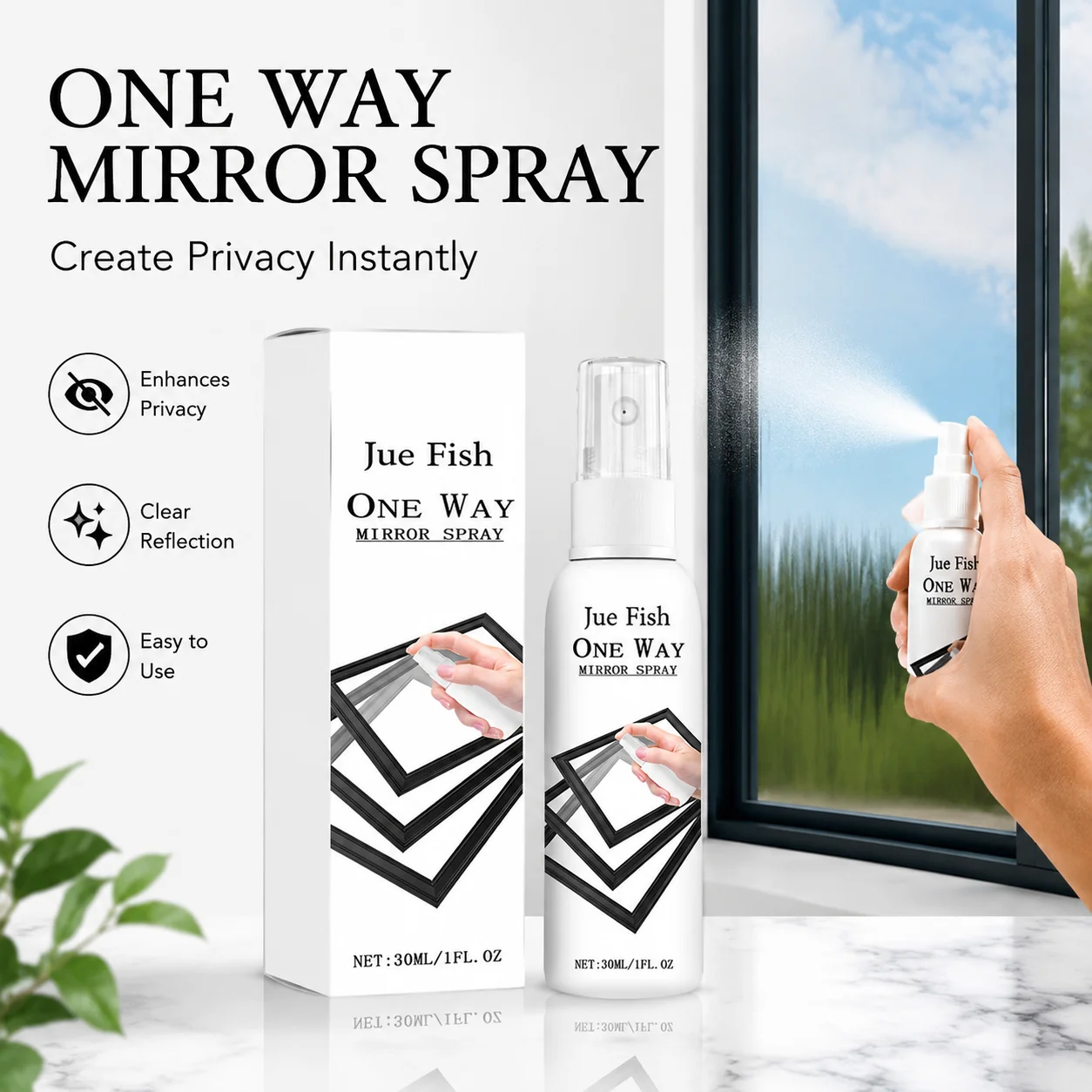 One-Way Privacy Glass Spray Liquid Window Tint Anti-Peeping Spy Film Coating for Car Home Office Window Security Protection