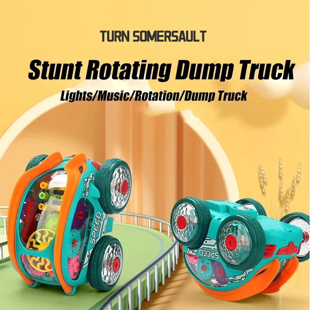 Cartoon per bambini Gear Car Toy Lights Musica Pull-back Trasparente Stunt Car Giocattolo scorrevole Ragazzo Ragazza Elettrico Stunt Rolling Car Toy