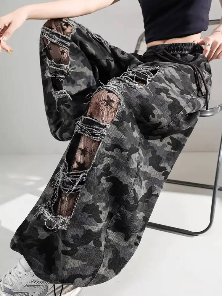 

Faionable Casual Lace Splicing Two Way Wear Summer 2026 High Waist Wide Leg Pants High Quali Ladies' Premium Clothing