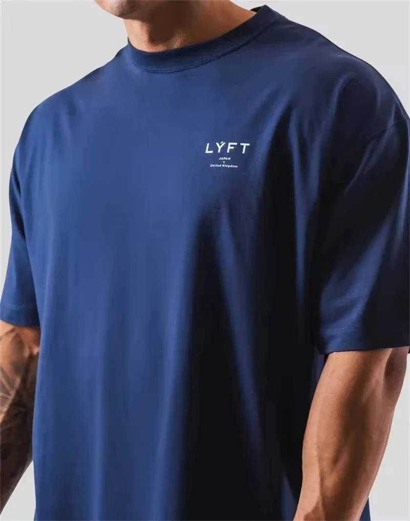 ONE POINT LYFT Print Big T Shirt Men Running Sport Gym Fitness Training Oversize 100% Cotton T-shirt Mens Bodybuilding Tee Tops