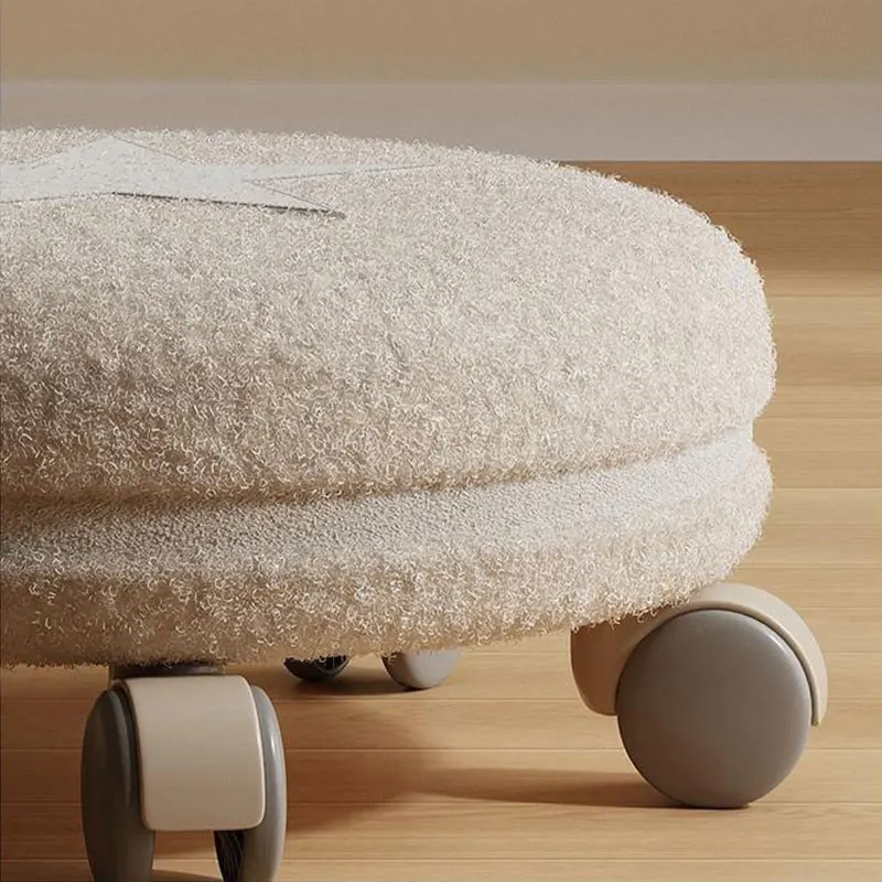 Wheeled Low Stool Universal Wheel Small Stool Lamb\'s Wool Household Shoe-changing Low Stool Mute Non-slip Wheel Footstool