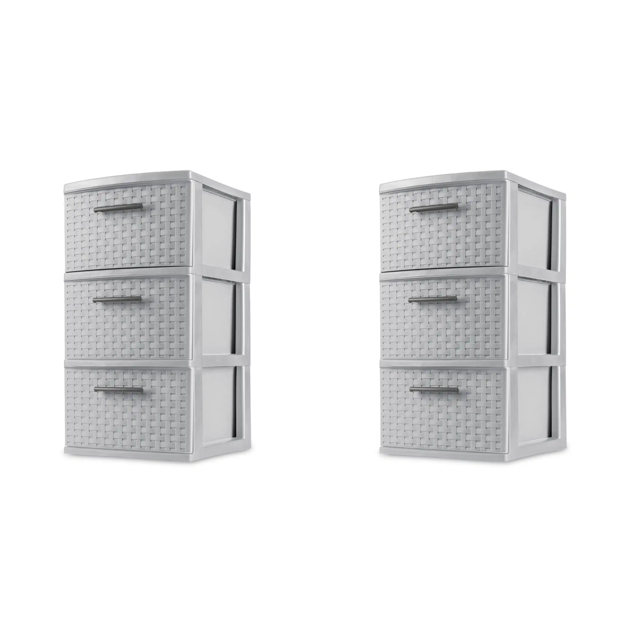 

3 Drawer Weave Tower, Plastic Décor Drawers with Pull Handles, Gray, 2 Count