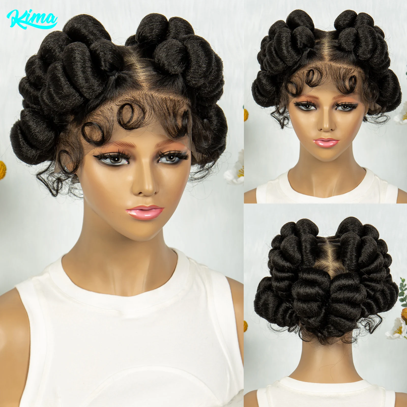 KIMA Synthetic Bantu Braided Wigs Full Lace Wig Black Knotless Box Braids Wigs Handmade Afrian Braiding Hair Wig For Black Women