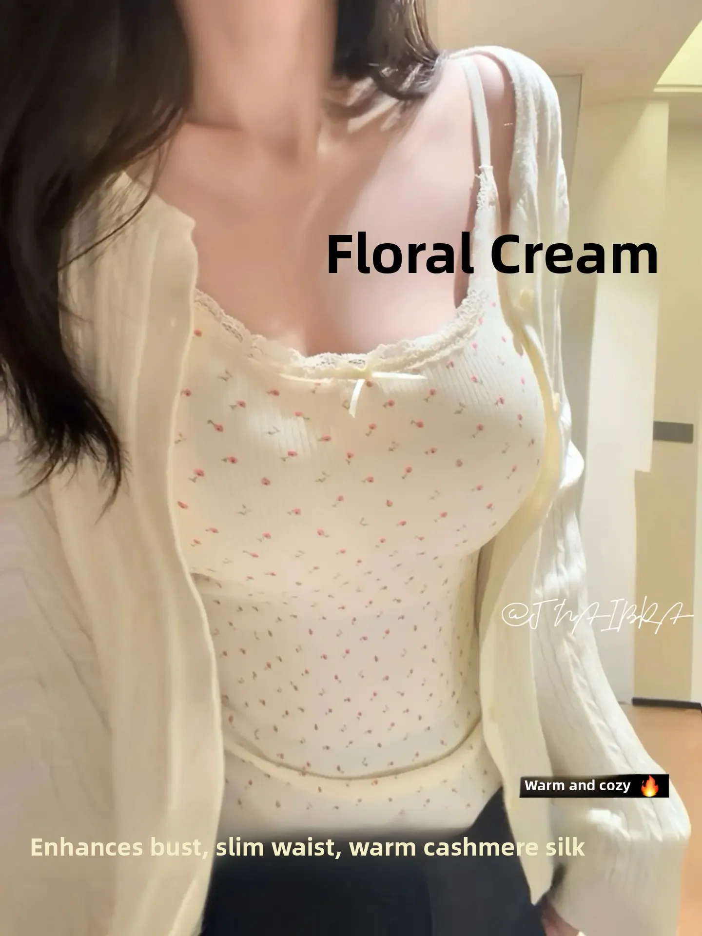 Warm Floral Print Women's Tank Top with Built-in Bra Pad Slimming Wool Silk High Elasticity Vest Seamless V-neck Mid-length