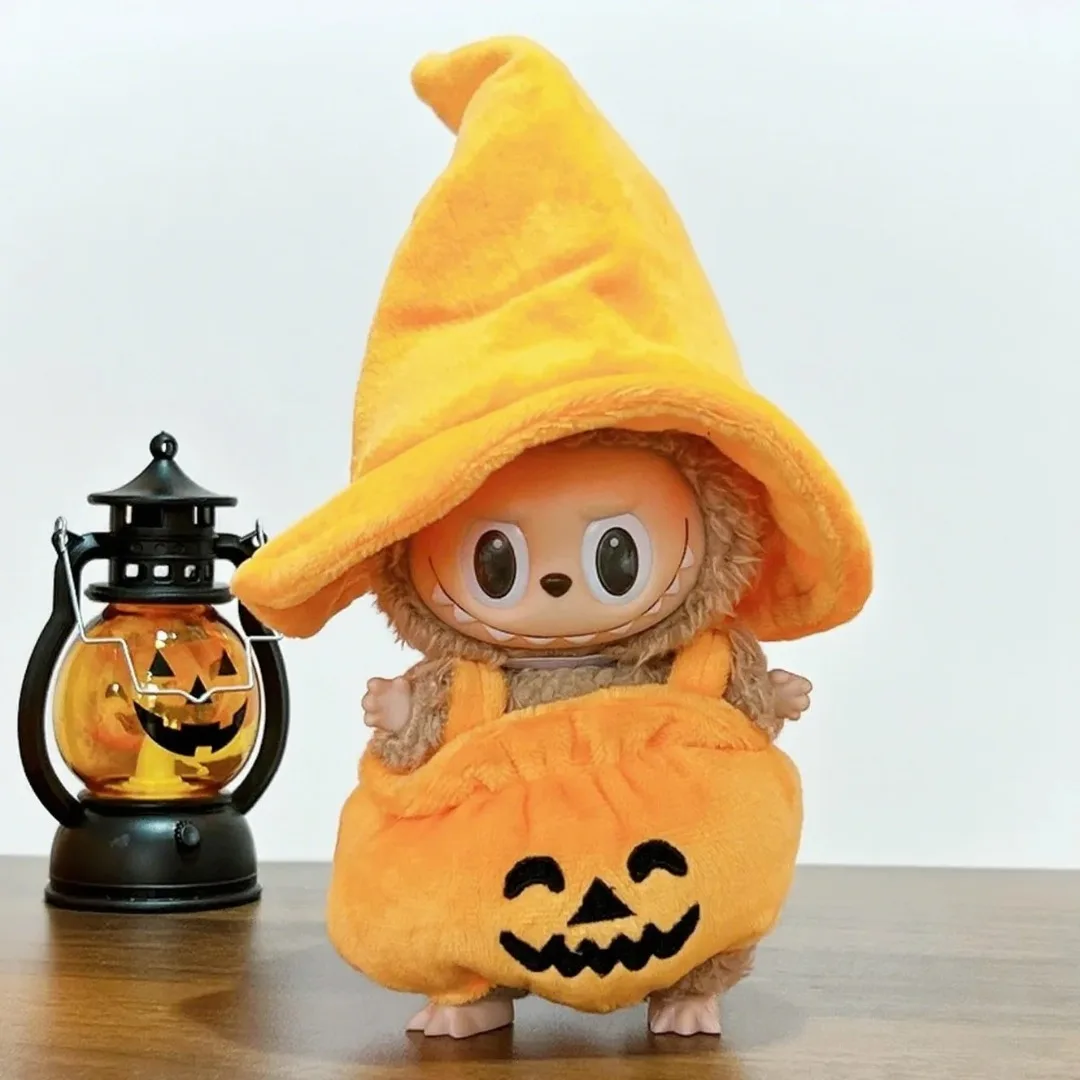 Plush Halloween Pumpkin Costume for 17cm Labubu Doll Accessories Pumpkin Style Dress  Set Fashion Clothes Outfit for Labubu Gift