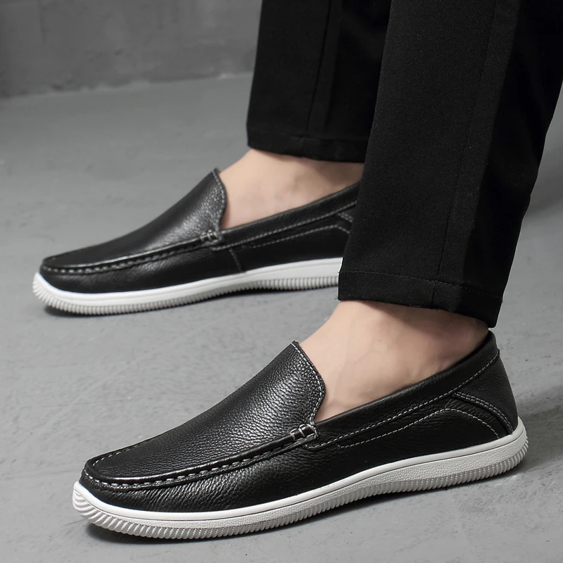 Fashion Brand Summer Hollow Style Soft Loafers Genuine Leather High Quality Flat Casual Shoes Breathable Men Flats Driving Shoes