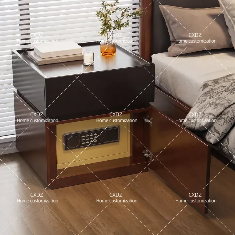 Solid Wood Bedside Table with Hidden Safe Integrated Multi Functional Nightstand Locker for Bedroom Home Storage Furniture