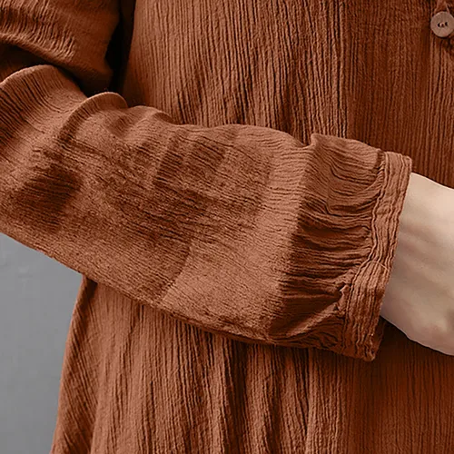 Imagen 2 del producto Vestidos elegantes de lino y jengibre para mujer, vestido bohemio con capas Vintage, vestido largo holgado de manga larga, Vestidos de otoño para mujer