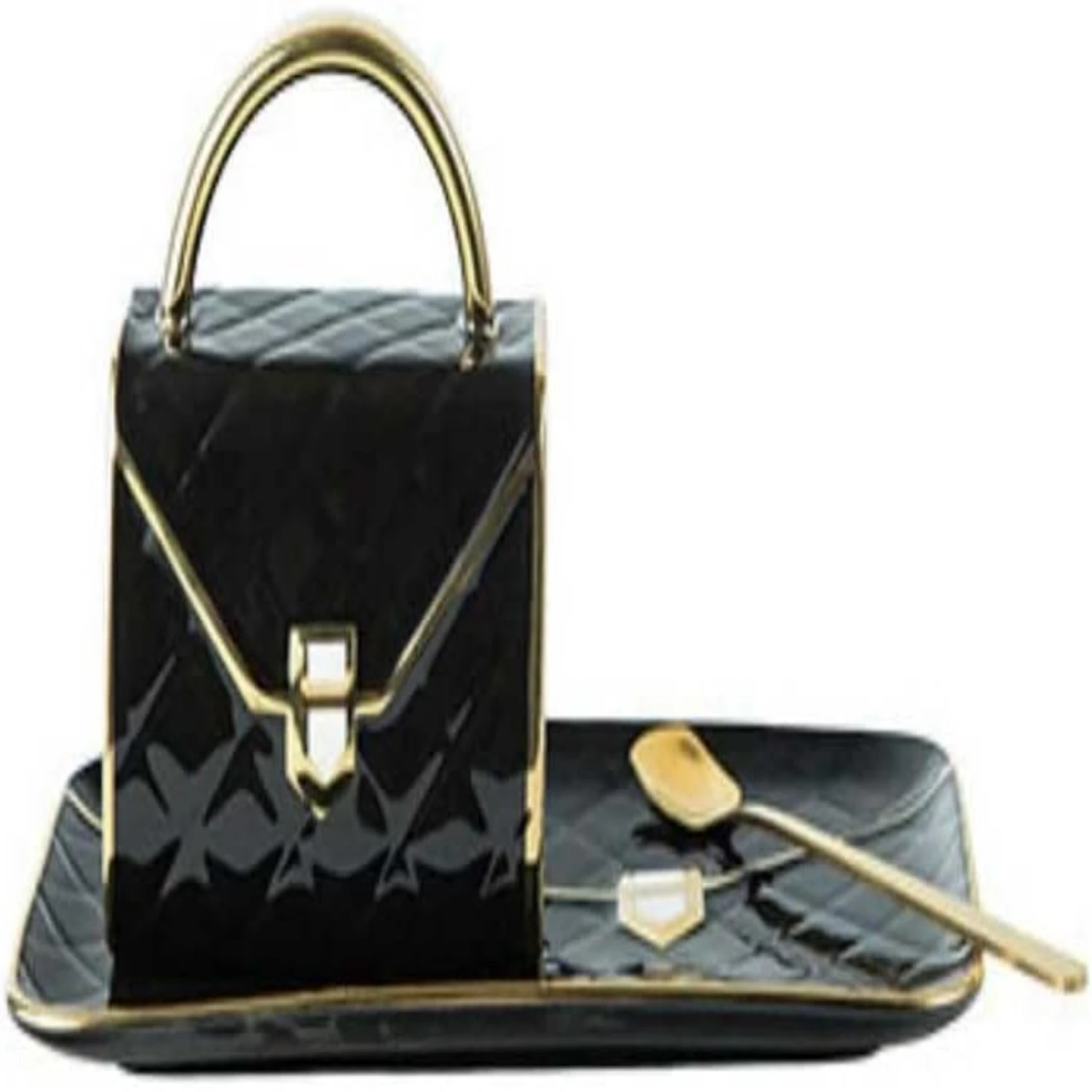

Elegant and Stylish Cup Set White Handbag-Shaped Design with Gold Spoons and Saucer Cups - Perfect for Tea, Coffee, Hot Chocola