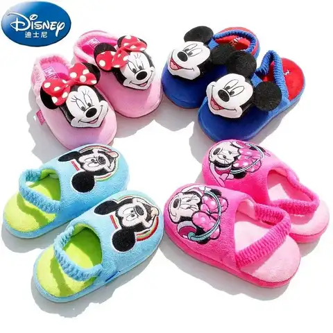 Disney Herbst Winter Baby Mädchen Baumwolle Hausschuhe Cartoon Mickey Minnie Maus Druck Kinder Junge Warm Halten Indoor Anti-slip hause Schuhe