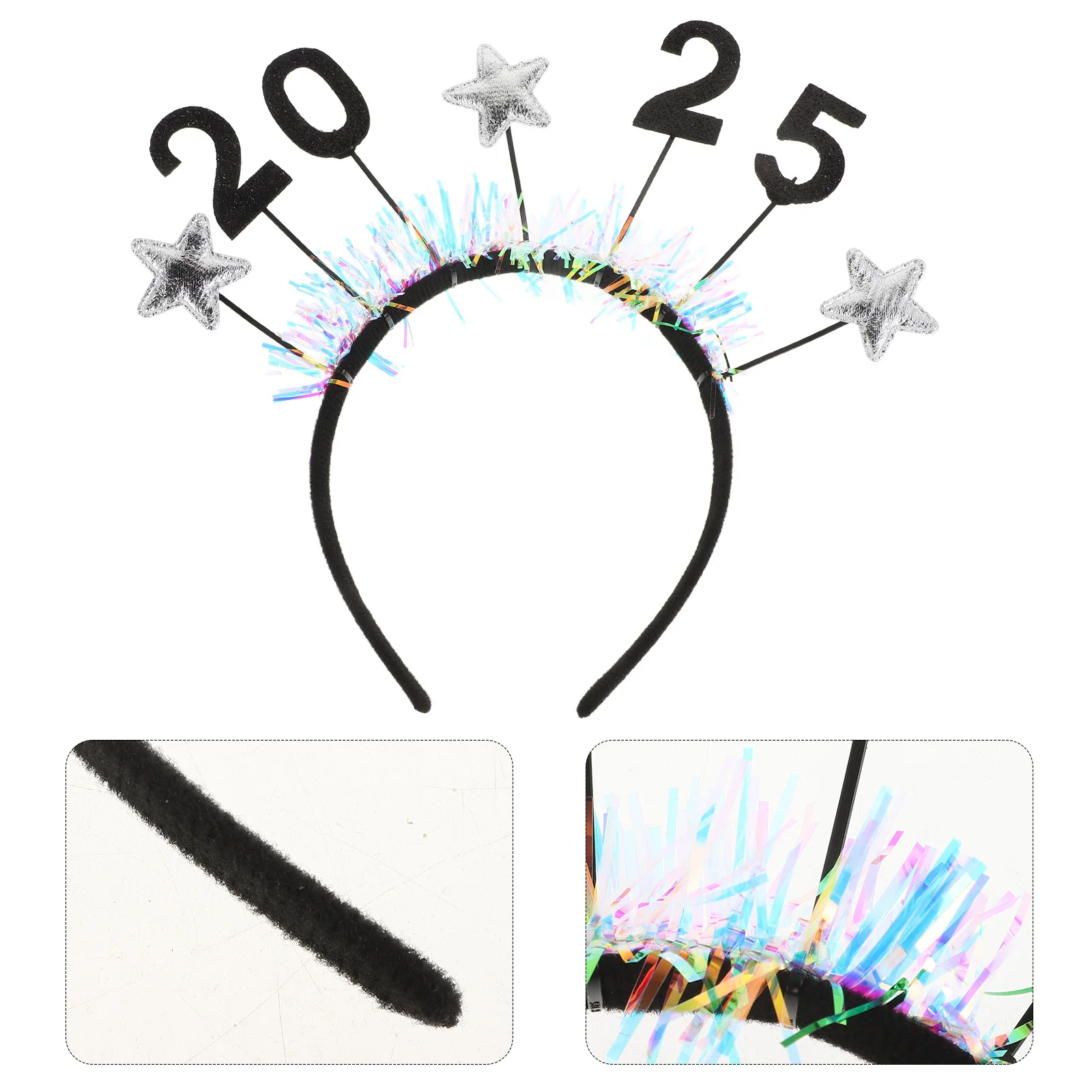 

New Year Headband 2025 Silver Glitter Star Garland Tinsel Tiara Hair Accessories Xmas Party Supplies New Years Celebration