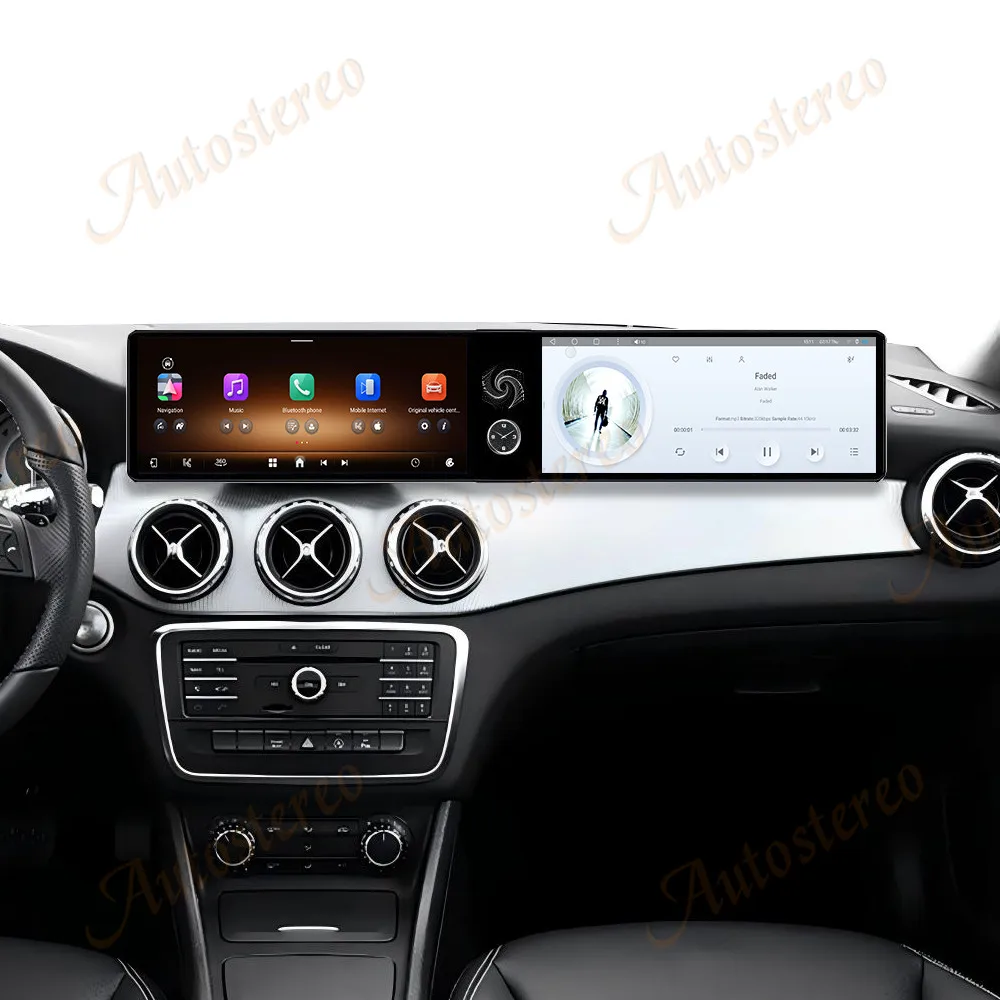 12.3 inch Dual Screen Carplay Android 14 Car GPS Navigation ForMercedes Benz GLA 2016-2019 Head Unit Multimedia Player Car Radio