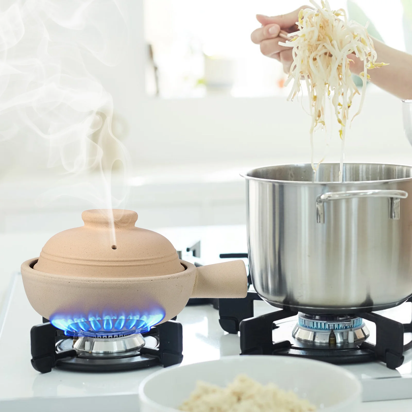 

1Set Single Handle Casserole Smooth Surface Fast Heating Kitchen Cooking Utensil for Soup Rice Noodles Hot Pot