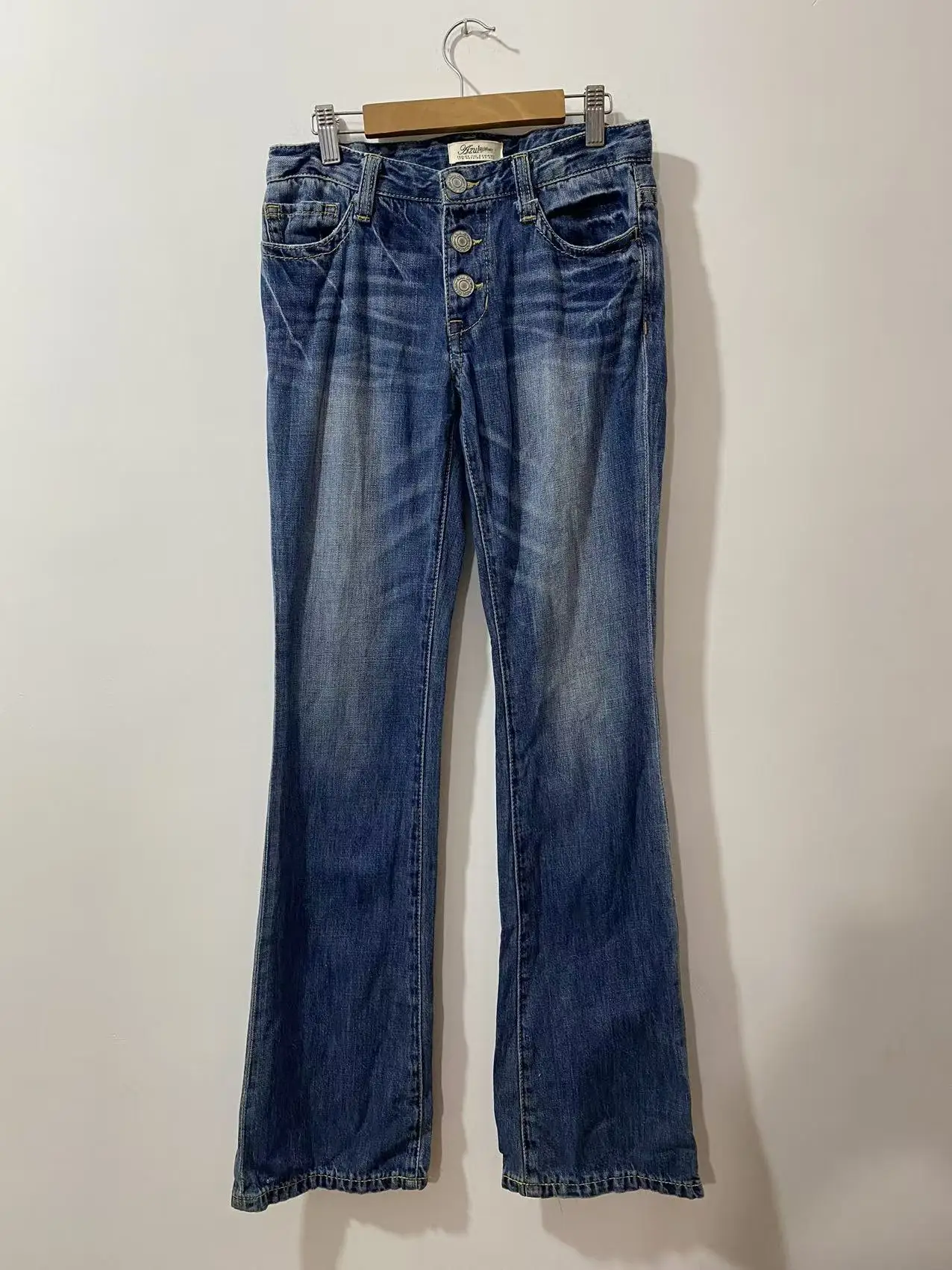 Ventas Japón estilo Moussy Azul pantalones vaqueros acampanados de algodón pantalones pitillo ajustados