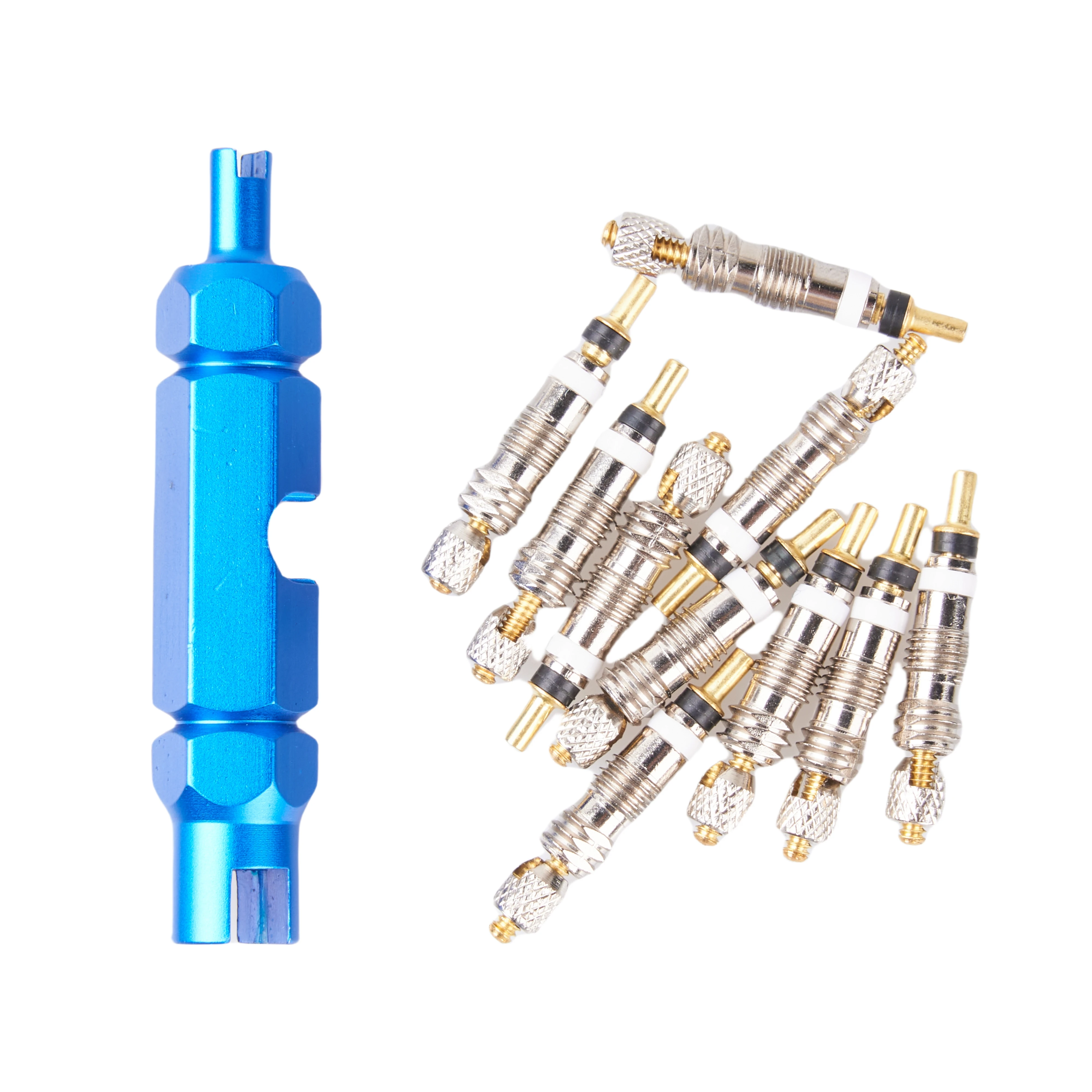 Bike Valve Core Remover Kit 1 Valve Core Repair Tool and 10 Pieces Presta Valve Cores Bike Valve Core Wrench