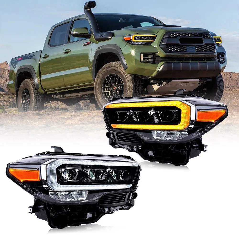 

For 16-2022 Toyota Tacoma Triple Projector Headlights LED Sequential Signal DRL