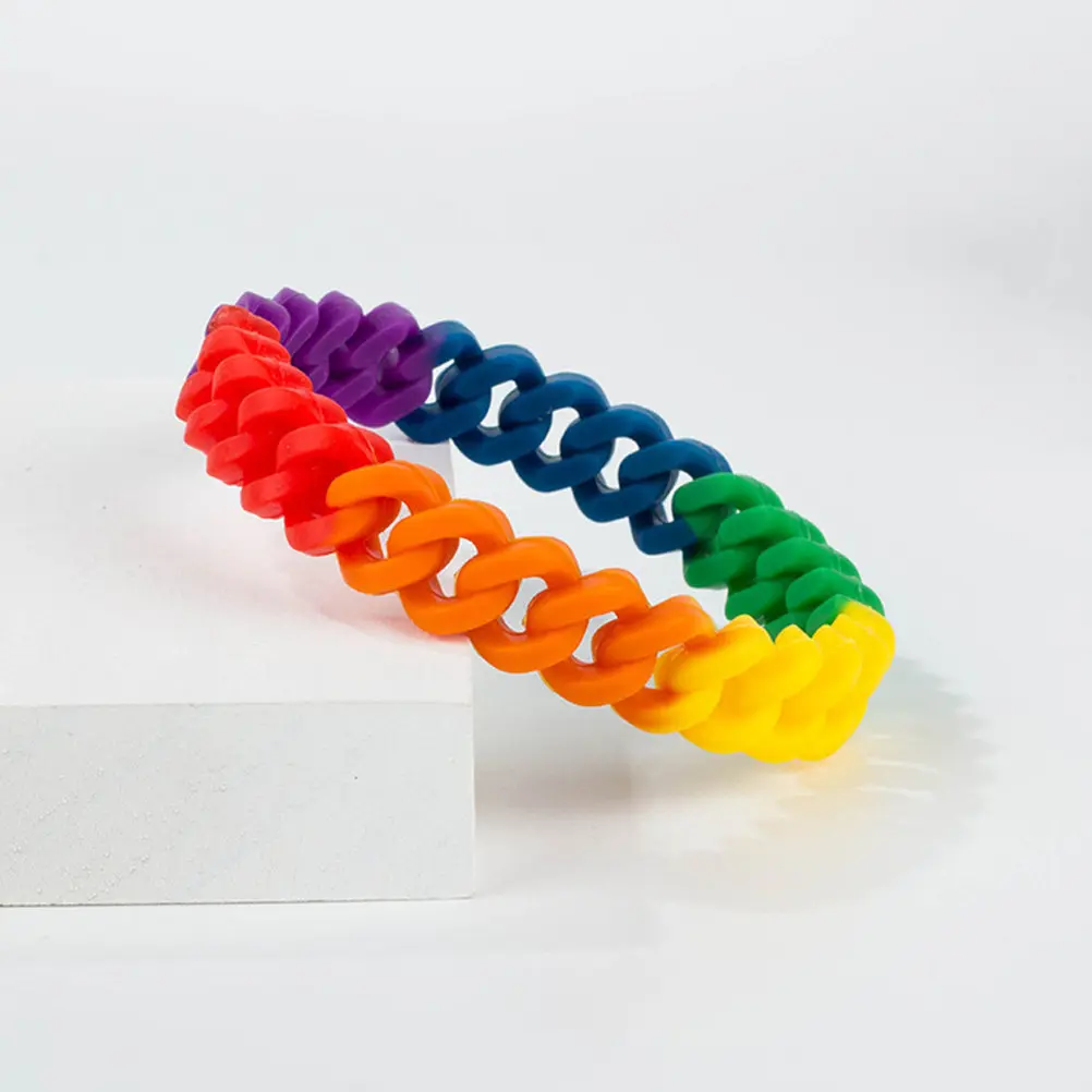 1Pcs Rainbow Color Silicone Bracelet Breathable Comfortable Rainbow Chain Link Bangle for Men Women Colorful Wrist Accessories