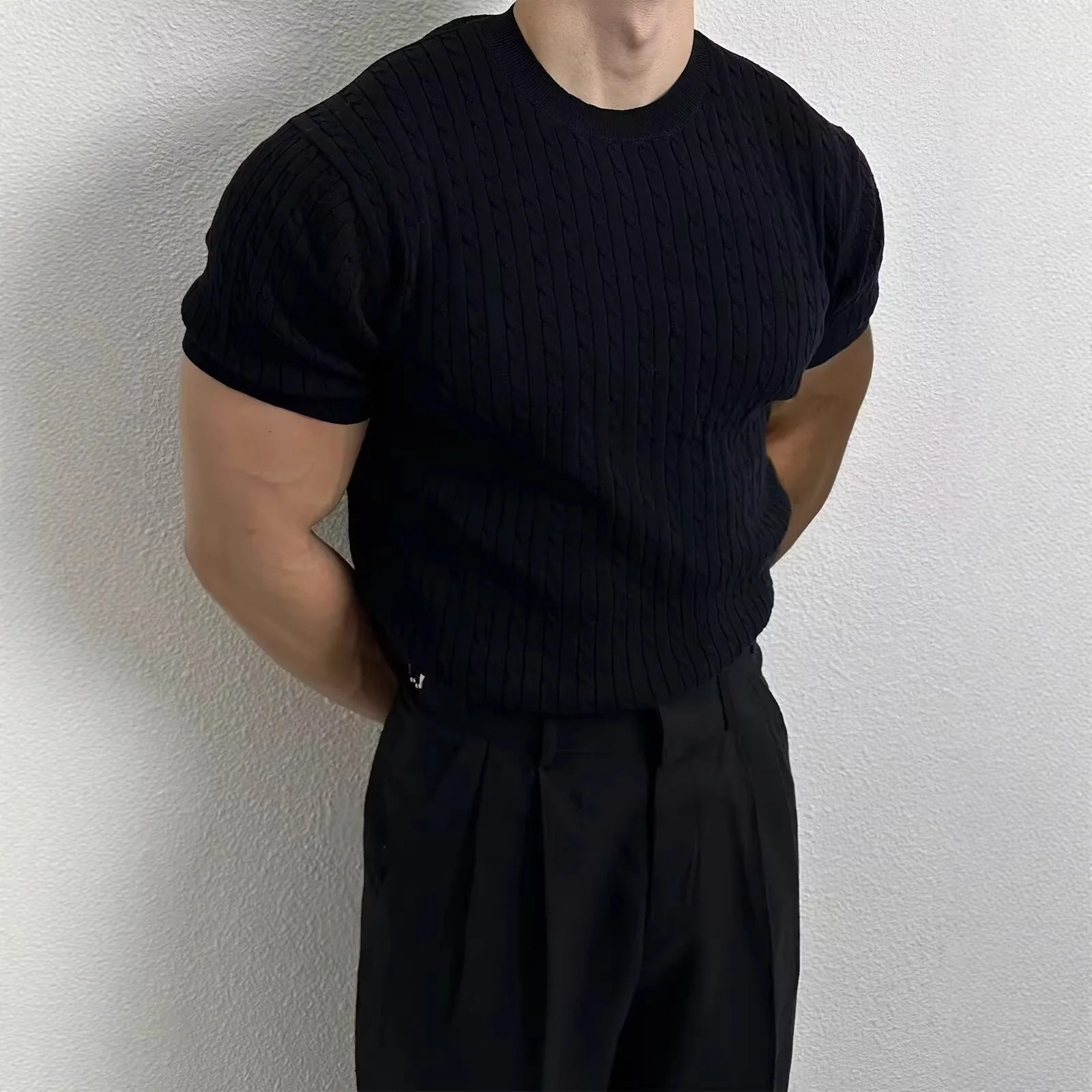 Pullover Fried Dough Twists Short Sleeve Knitwear Men's Summer New Round Neck Fashion Temperament Top Casual T-shirt