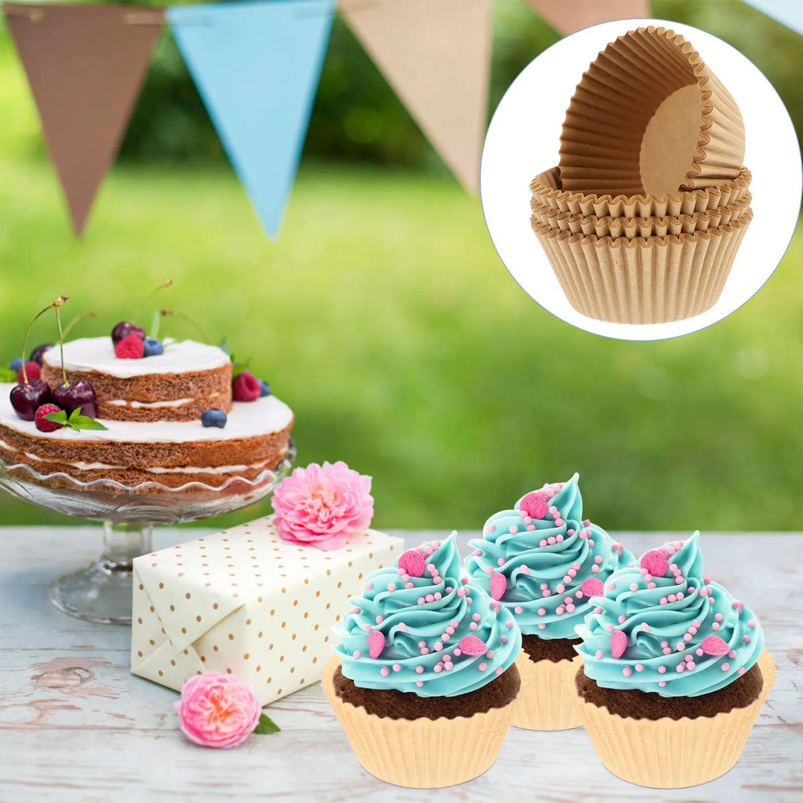 100Pcs Paper Baking Cups Cupcake Wrappers Muffin Liners Greaseproof Sturdy Non-Warping for Home Kitchen Bakery Coffee Shop Use