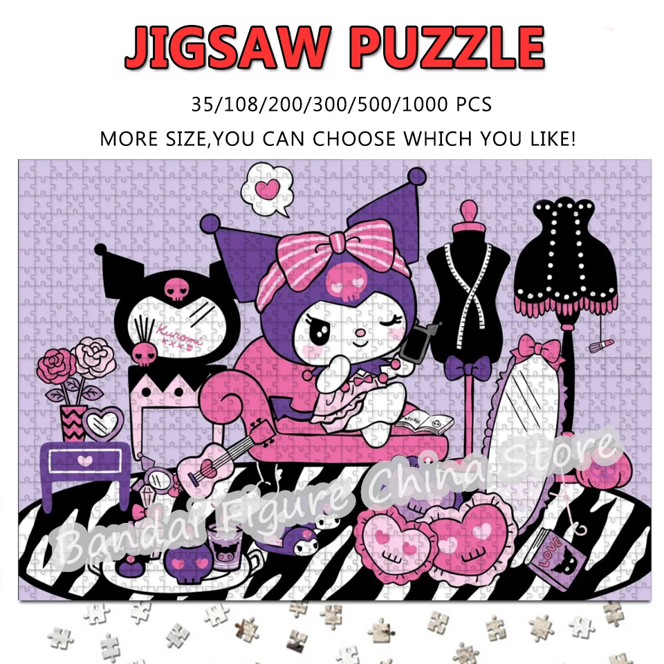 

Hello Kitty Print Puzzles 108/200/300/500/1000 Pieces Sanrio Anime Cartoon Jigsaw Puzzle Decompression Intelligence Toys