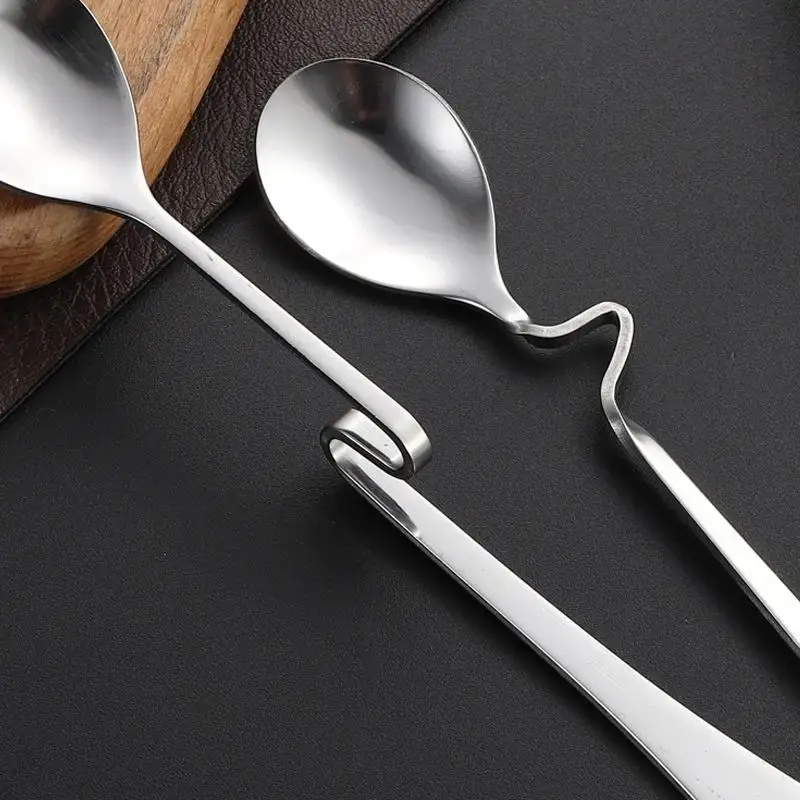 New Steel S-Shaped Hanging Cup Spoon Restaurant Curved Handle Twisting Spoon Coffee Milk Dessert Tea Curved Mixing Spoons