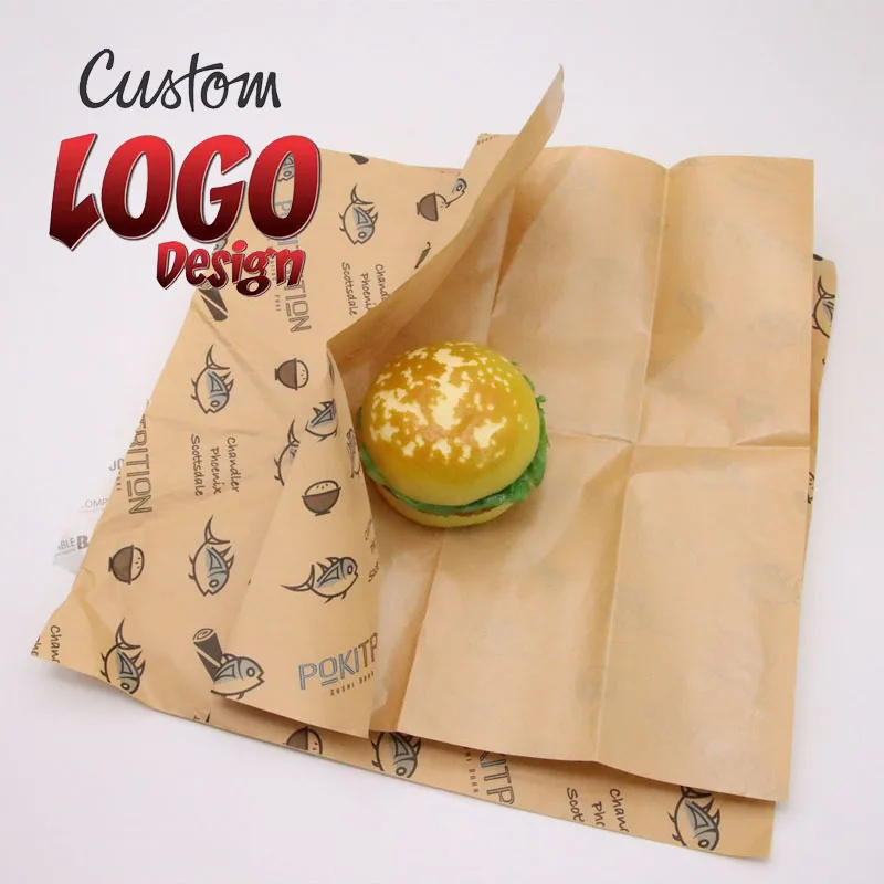 Wholesale Customized Printed Logo and Size Food Safe Grade burger paper Greaseproof Meat Wrapping Wax Coated Paper