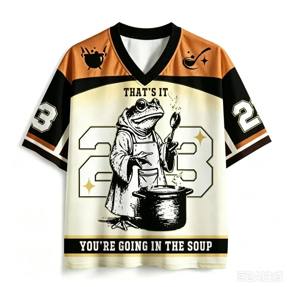 Lustiges Cartoon-Frosch-Koch-Design, 3D-Druck, Street-Hip-Hop, Y2K, sportlich, schnelltrocknend, atmungsaktiv, Herren- und Damen-T-Shirt mit V-Ausschnitt, große Größen. – Detail 4