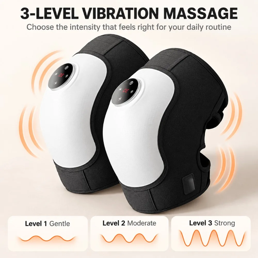 Electric Knee Massager, Heated Vibration Air Compression Massage, Rechargeable 5000mAh, Touch Screen for Home and Office Care