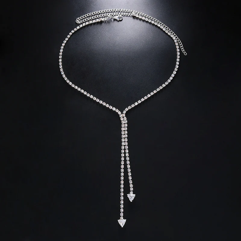 Stonefans Simple Fine Chain Rhinestone Necklace Long Triangle Tassel Single Layer Fashion Choker Designer Jewelry Accessories