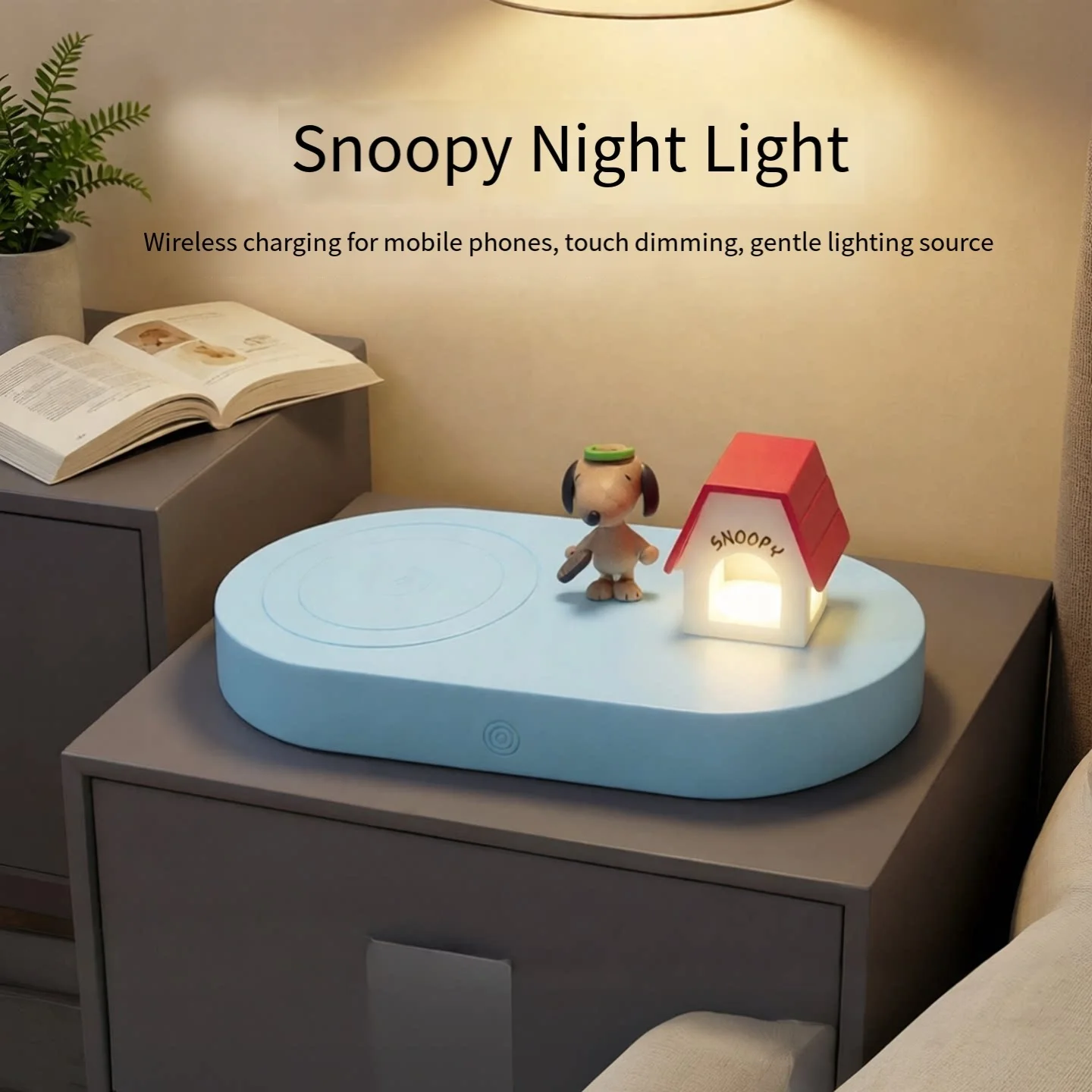Anime Snoopy Wireless Charger Night Light Touch Control Phone Fast Charging Station Cartoon Bedroom Bedside Lamp Holiday Gift