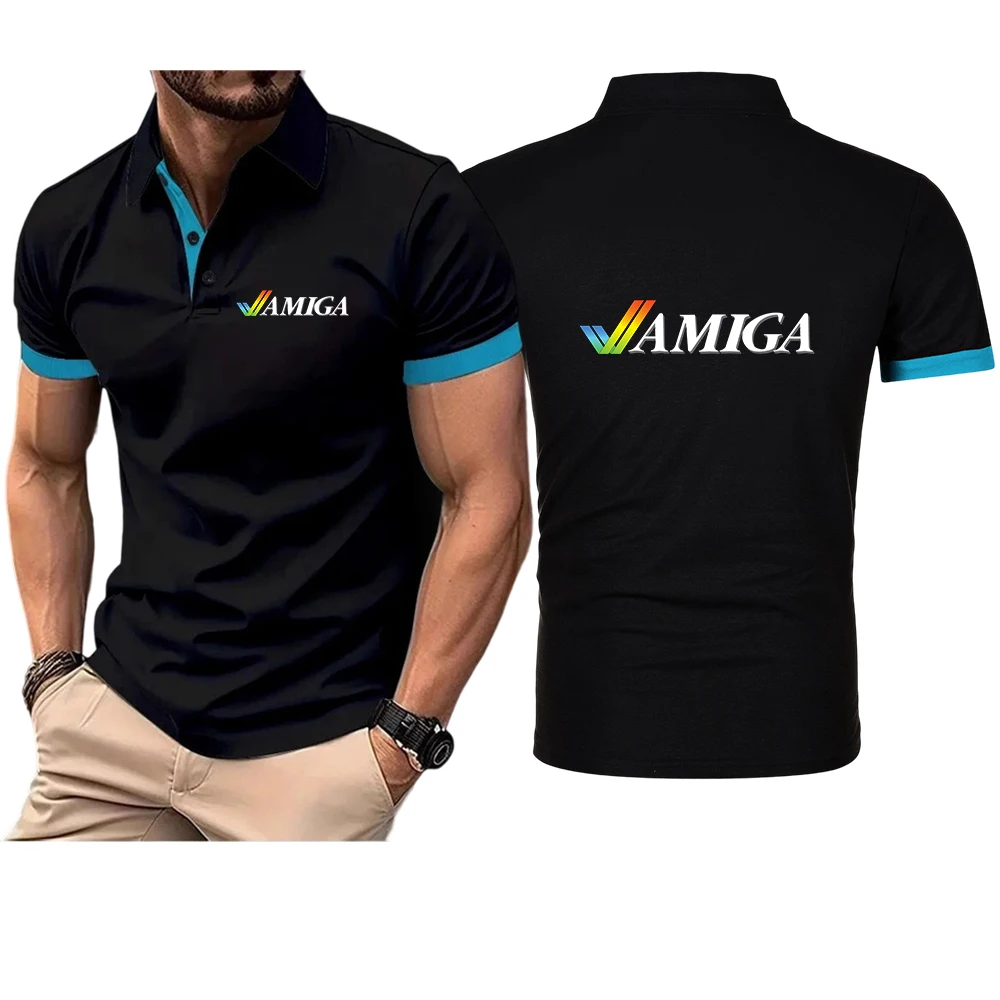 Men's Short Sleeve Polo Shirt Contrast Collar Casual Golf T-Shirt