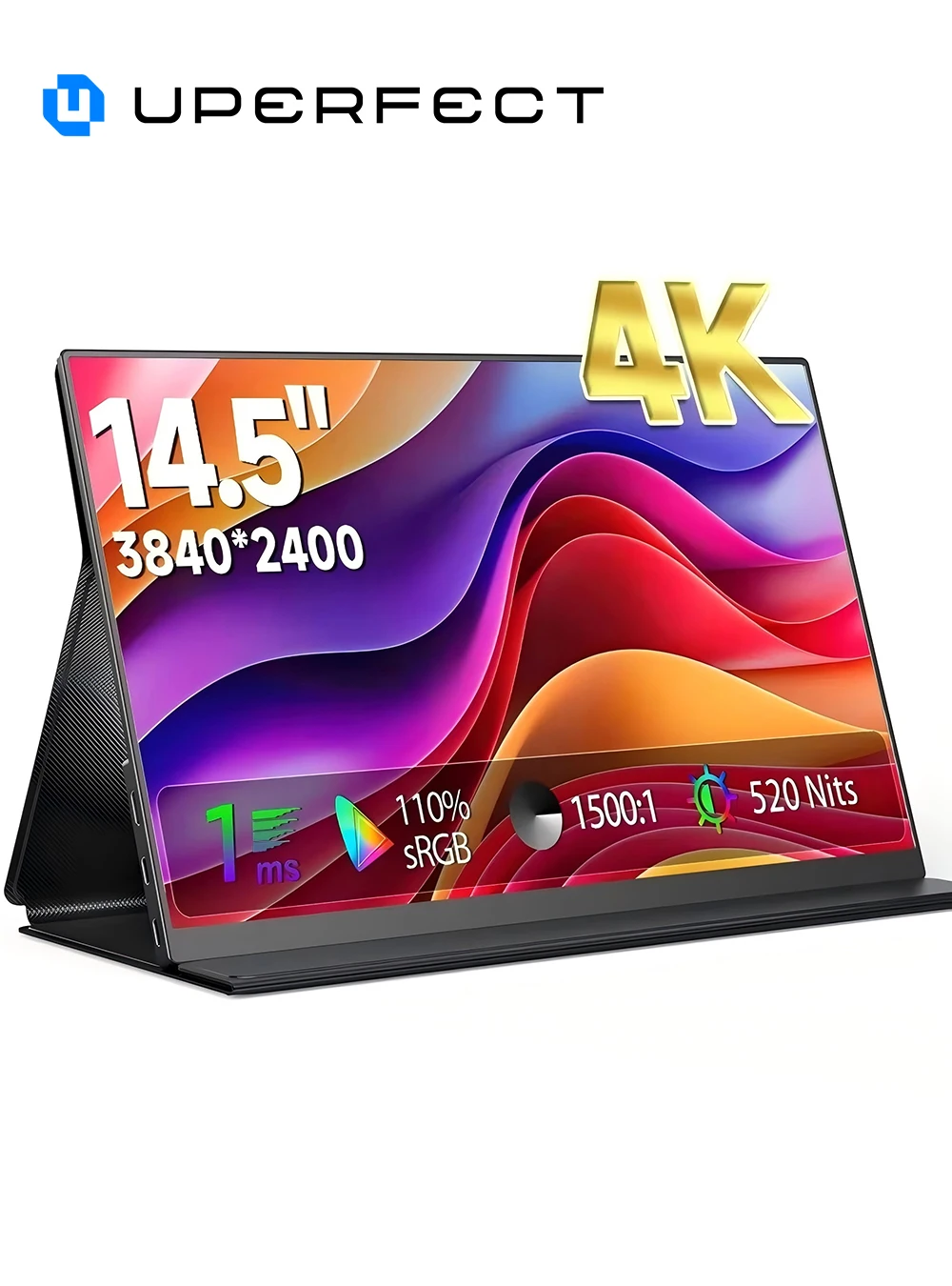 UPERFECT 14,5 Zoll 4K 60Hz tragbarer Monitor 16:10 IPS-Bildschirm mit Typ-C Mini HDMI Zweiter Display-Ständer für MAC/Laptop/PC/Xbox/PS5