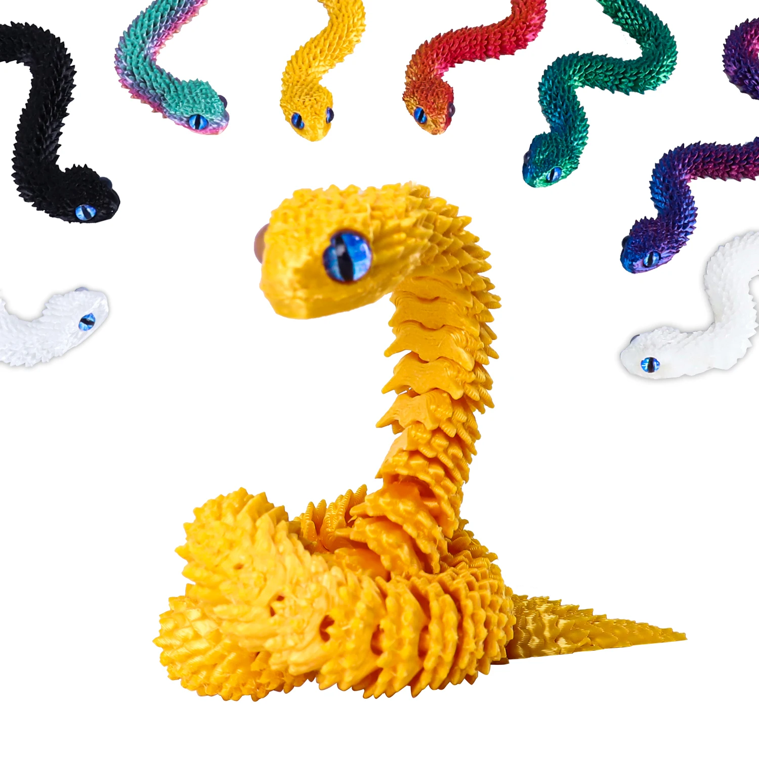 

Гибкая игрушка-змея с 3D-печатью, 30 см — подвижные суставы, настольное домашнее животное с СДВГ, реалистичная фигурка животного для декора домашнего офиса и подарка