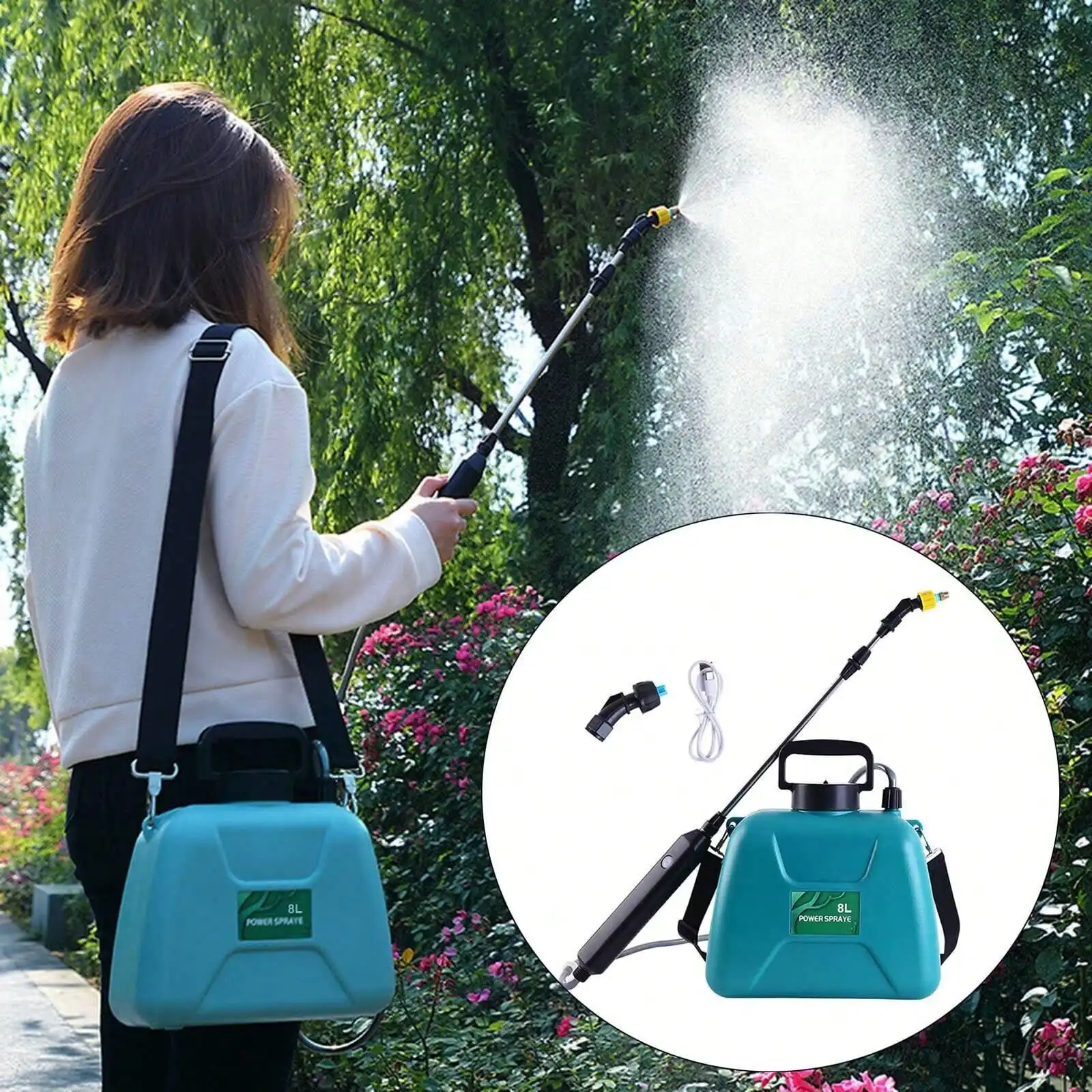 

2Gallon Battery Powered Sprayer Electric Sprayer With 3 Mist Nozzles & Retractable Wand, Garden Sprayer Adjustable Shoulder Stra