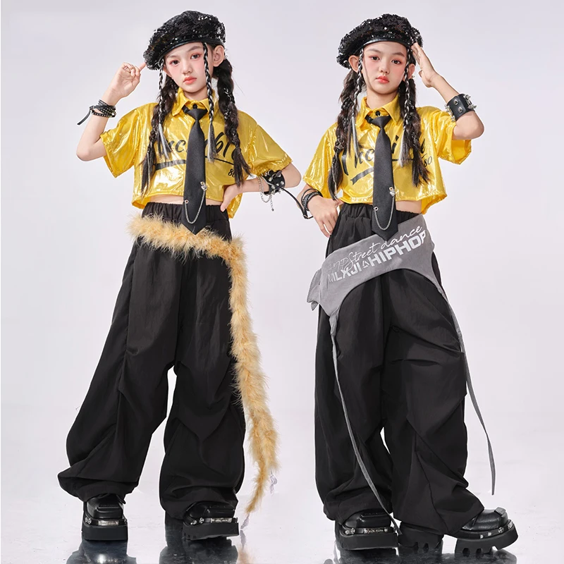 

New Jazz Dance Costume Kpop Girls Clothes Bright Yellow Shirt Catwalk Show Performance Outfit Kids Hip Hop Street Dancewear 2185